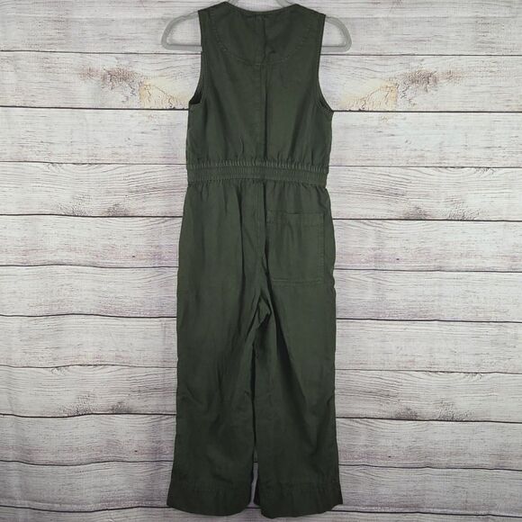 Whistles Ria Denim Jumpsuit Green Cropped Wide Leg Lightweight Button Front - Picture 6 of 10